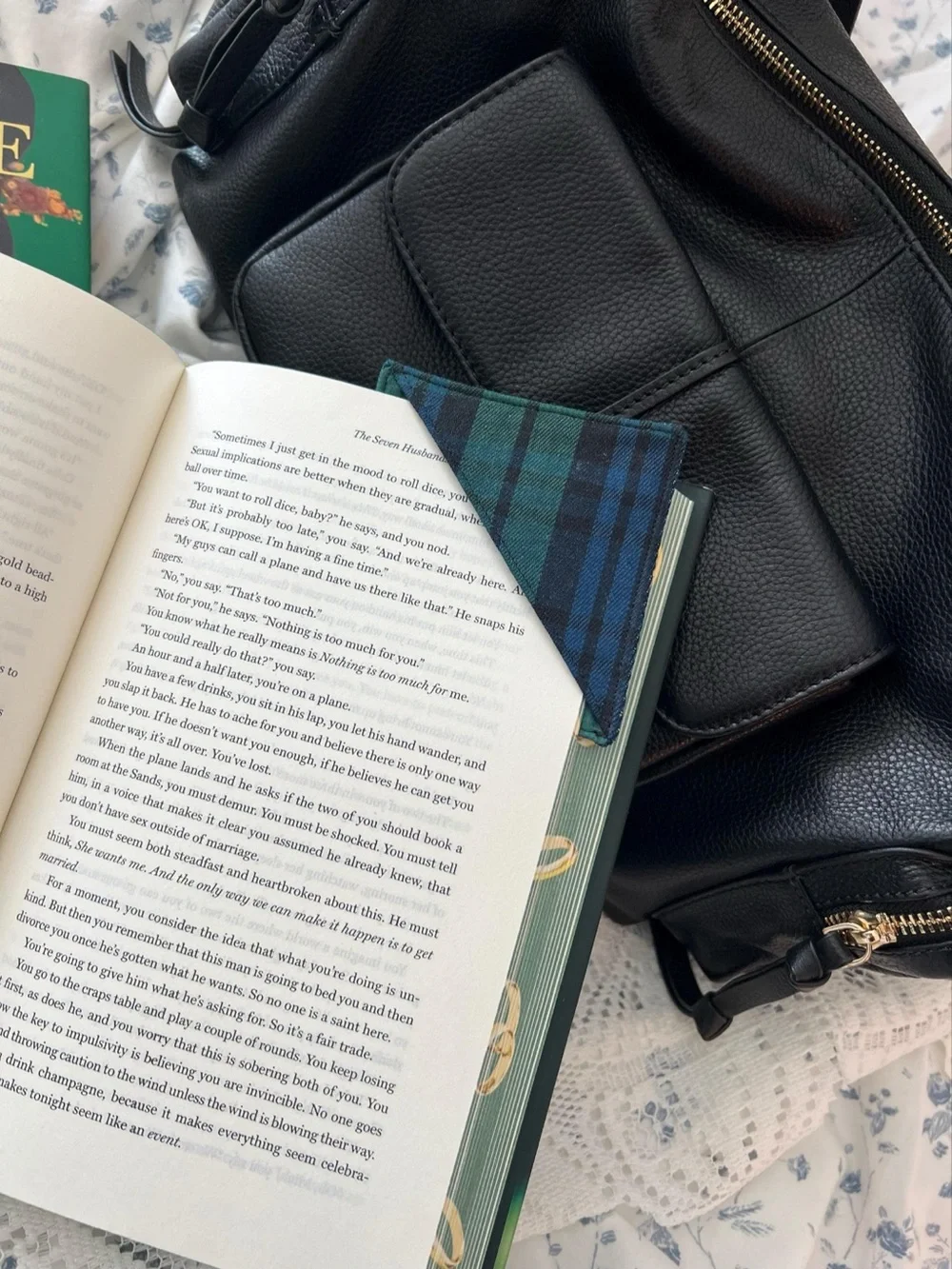 Handmade Navy Green Tartan Plaid Corner Bookmark Set